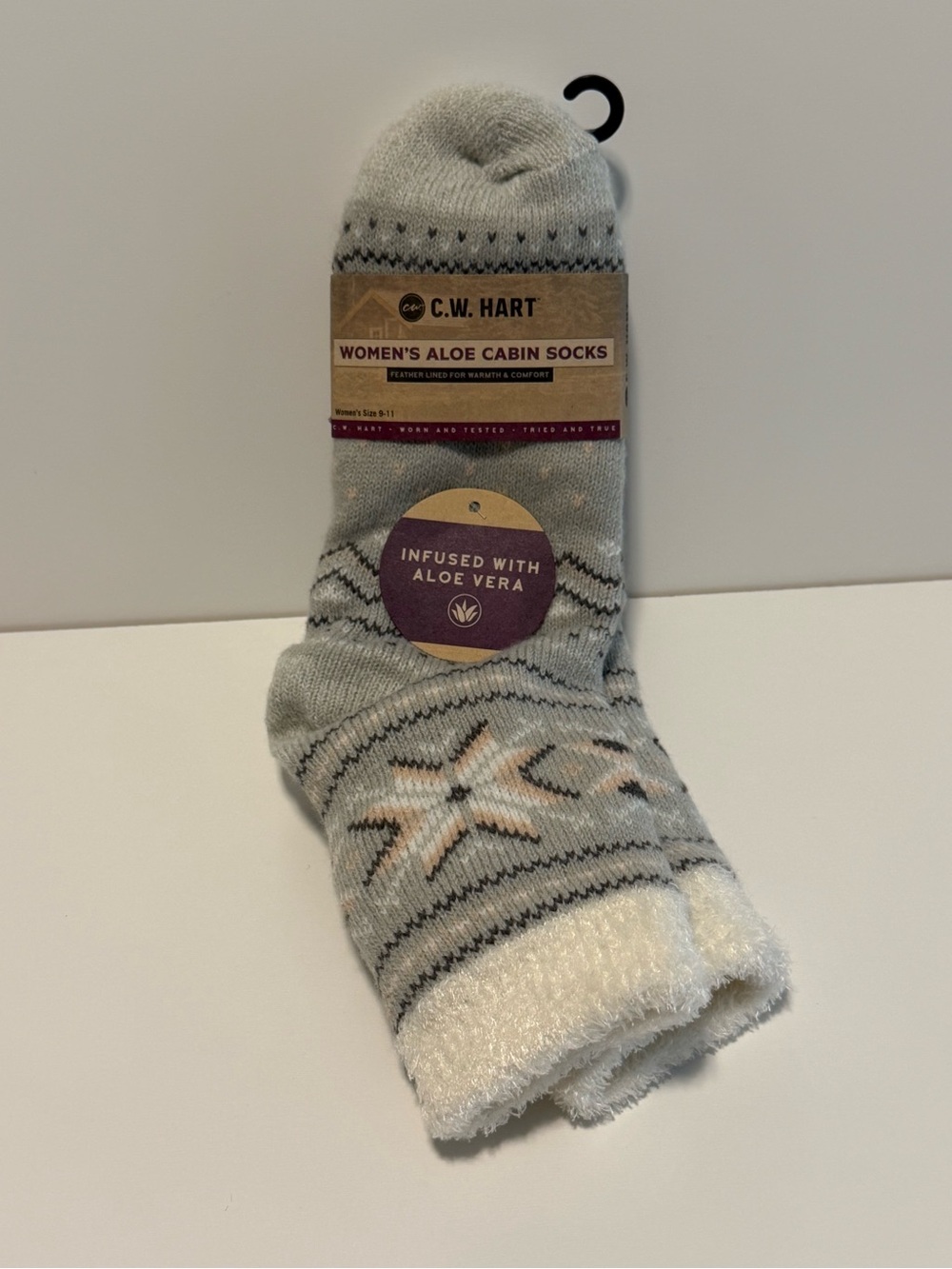 C.W. Hart Women's Aloe Cabin Socks - Light Gray with Cream Accents